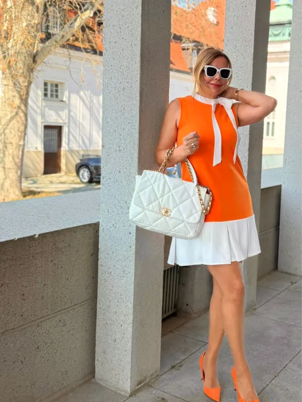 Orange 1960s Crew Bowknot Sleeveless Dress sold by Retro Stage