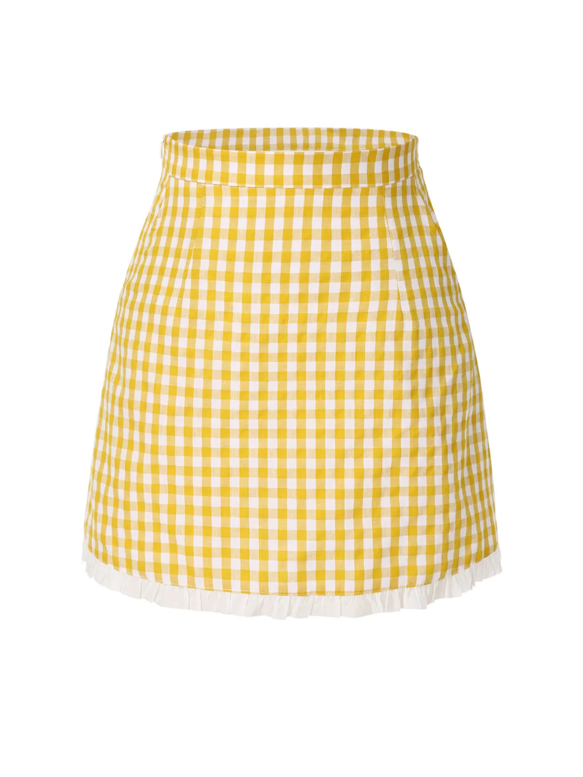 Yellow 1960s Ruffles Plaid Skirt sold by Retro Stage product image thumbnail 2