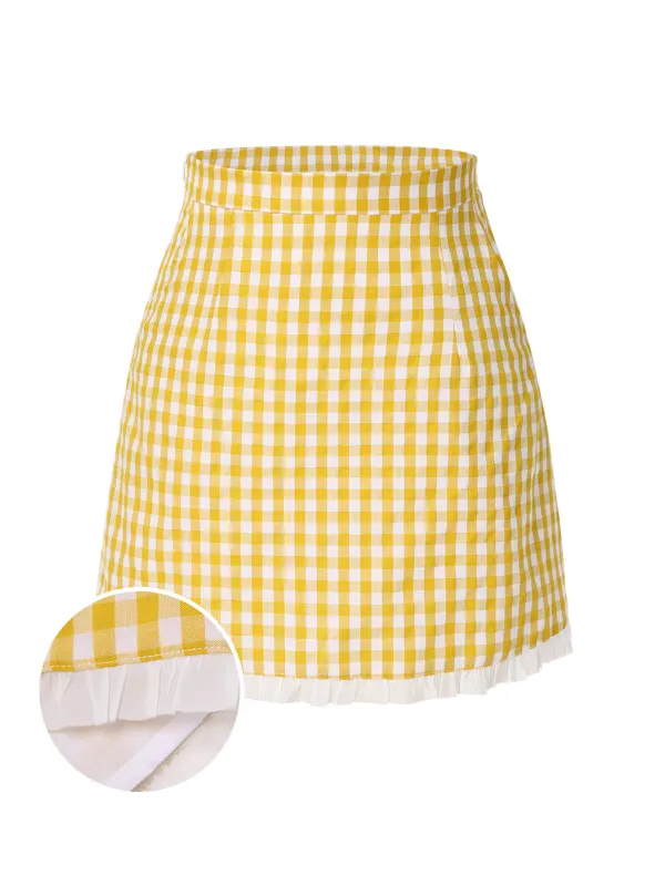 Yellow 1960s Ruffles Plaid Skirt sold by Retro Stage