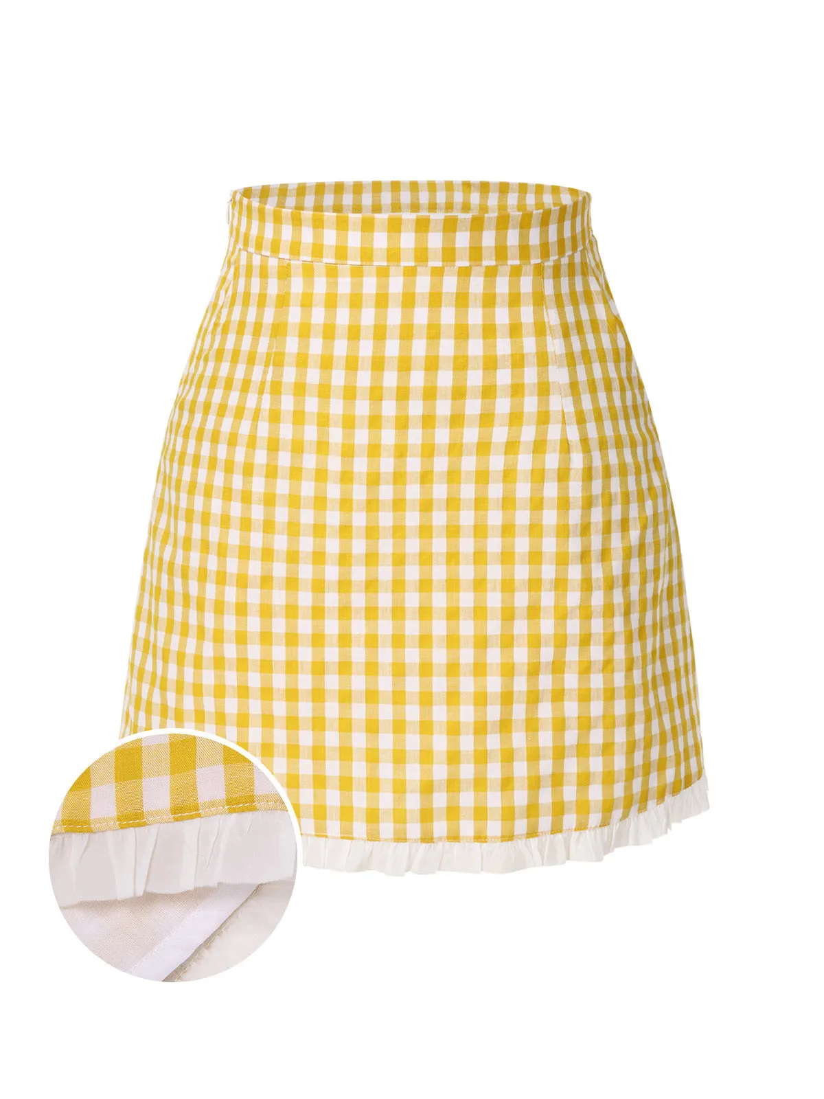 Yellow 1960s Ruffles Plaid Skirt sold by Retro Stage