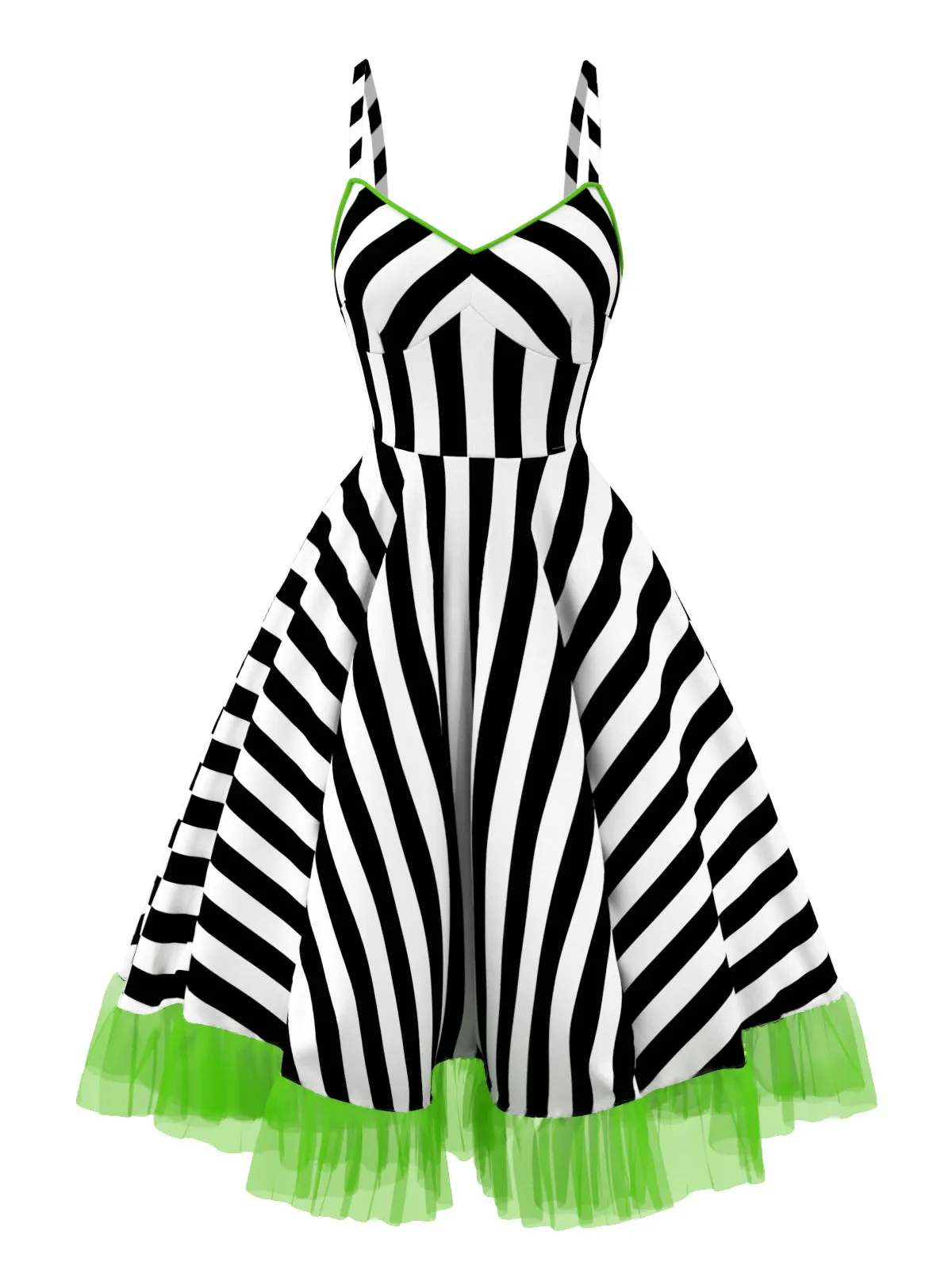 Black&White 1950s Striped Fluorescent Green Lace Dress sold by Retro Stage product image thumbnail 3