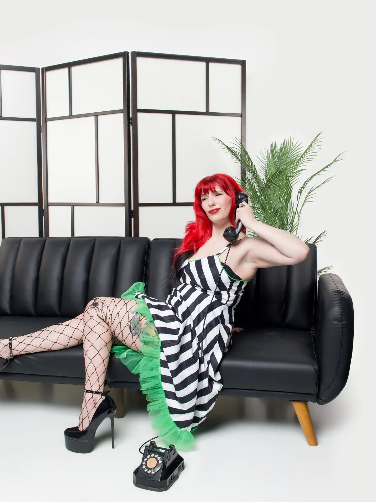 Black&White 1950s Striped Fluorescent Green Lace Dress sold by Retro Stage