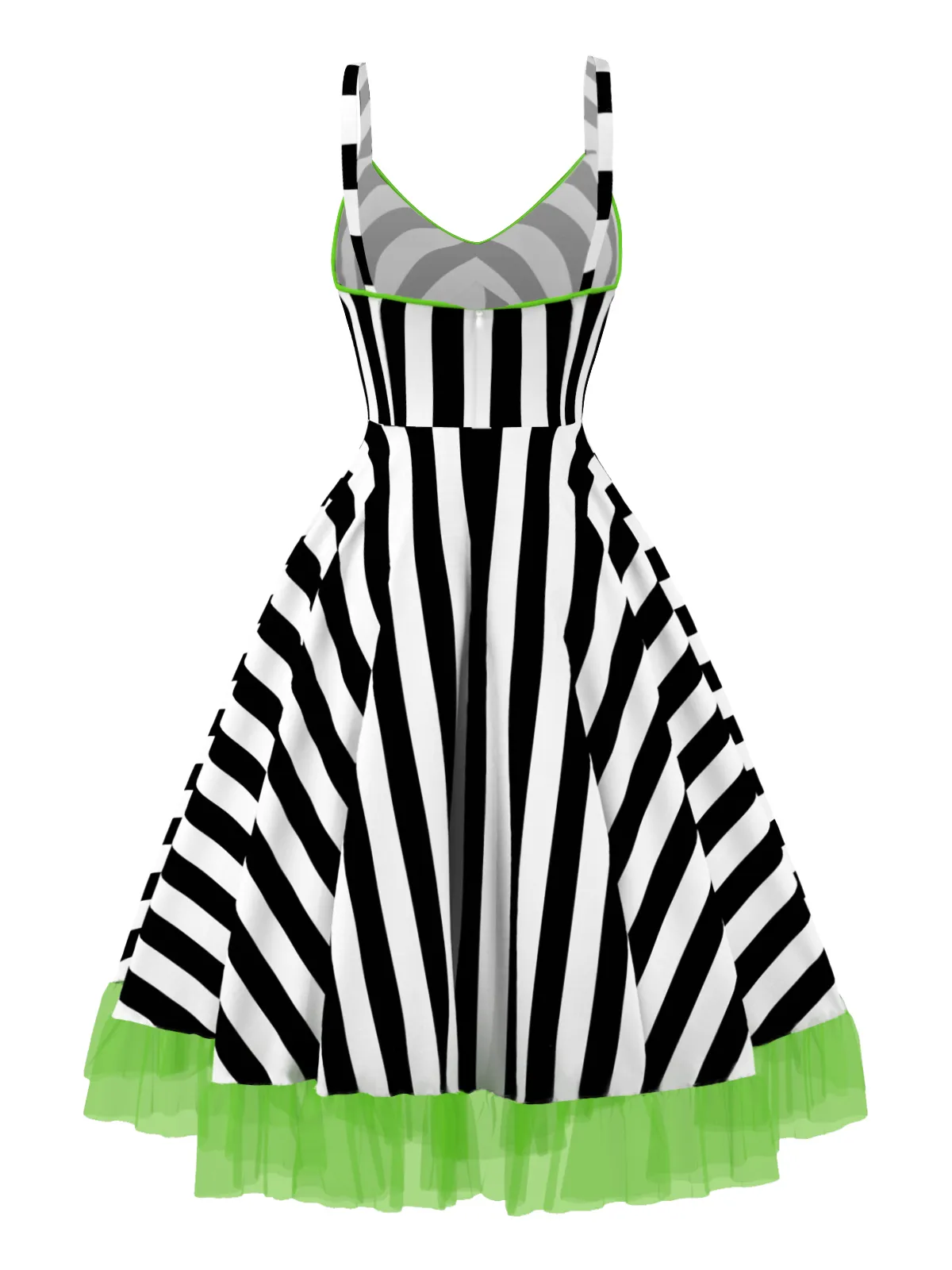 Black&White 1950s Striped Fluorescent Green Lace Dress sold by Retro Stage product image thumbnail 4