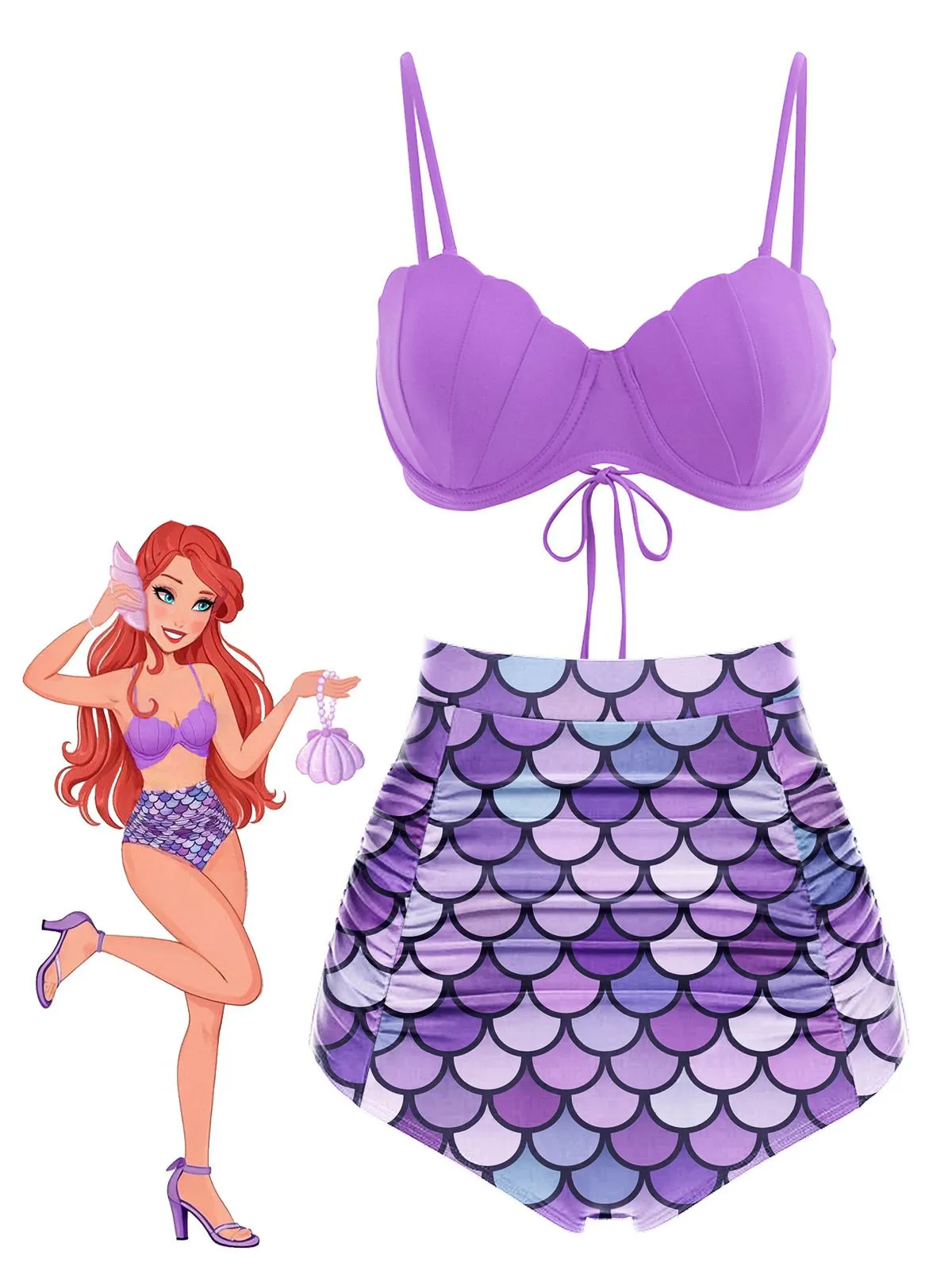 Lavender 1970s Shell Mermaid Scale Bikini Set sold by Retro Stage