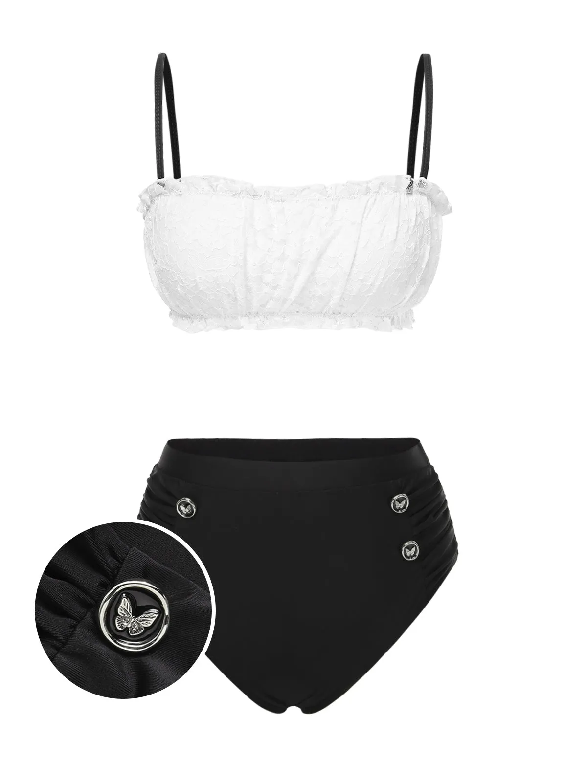 Black & White 1930s Colorblock Lace Bikini Set sold by Retro Stage product image thumbnail 2