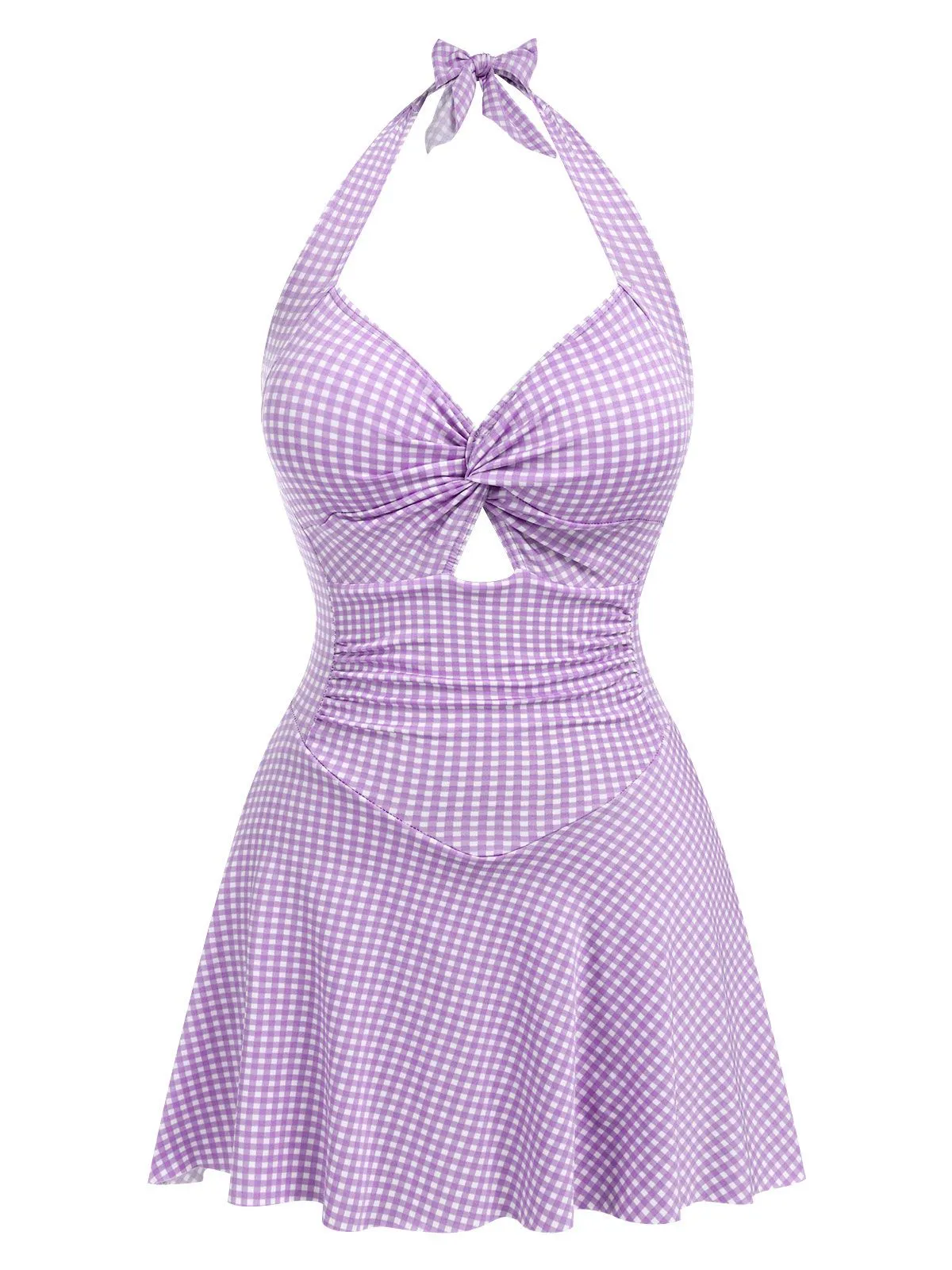 Red 1930s Plaid Halter One-Piece Swimsuit sold by Retro Stage product image thumbnail 3