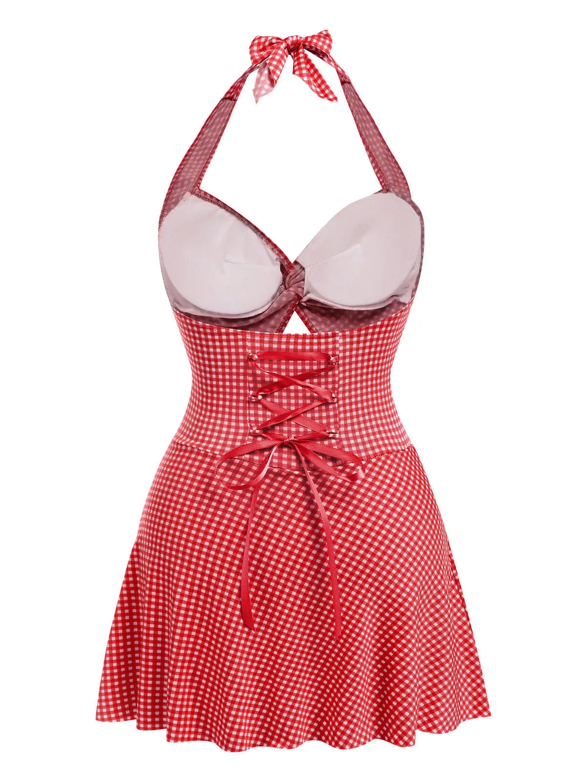 Red 1930s Plaid Halter One-Piece Swimsuit sold by Retro Stage product image thumbnail 2
