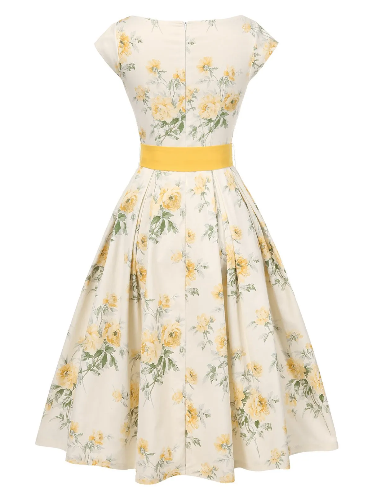 Yellow 1950s Boat Neck Antique Floral Dress sold by Retro Stage product image thumbnail 4