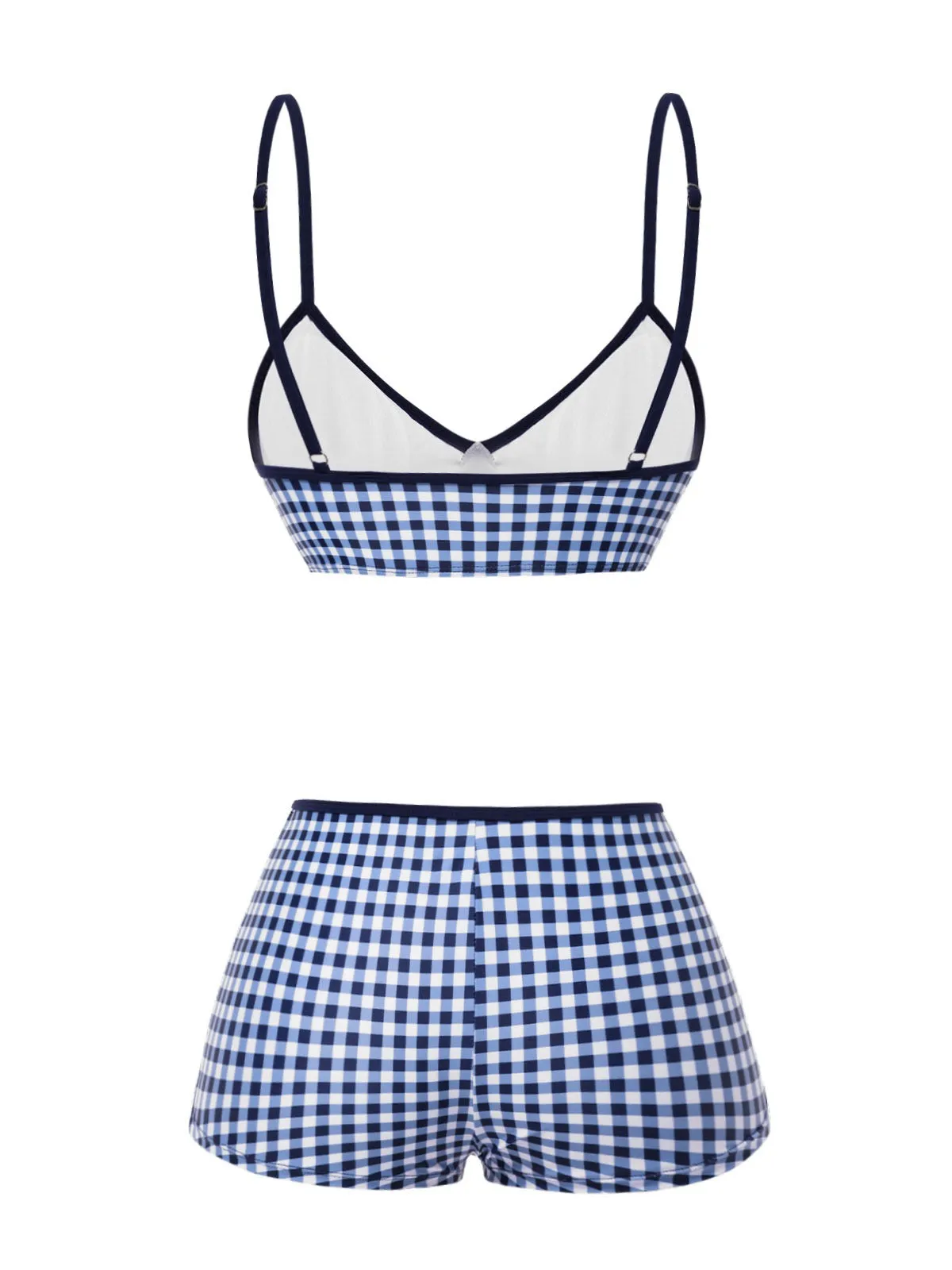 Blue 1930s Rose Gingham Plaid Straps Swimsuit sold by Retro Stage product image thumbnail 4