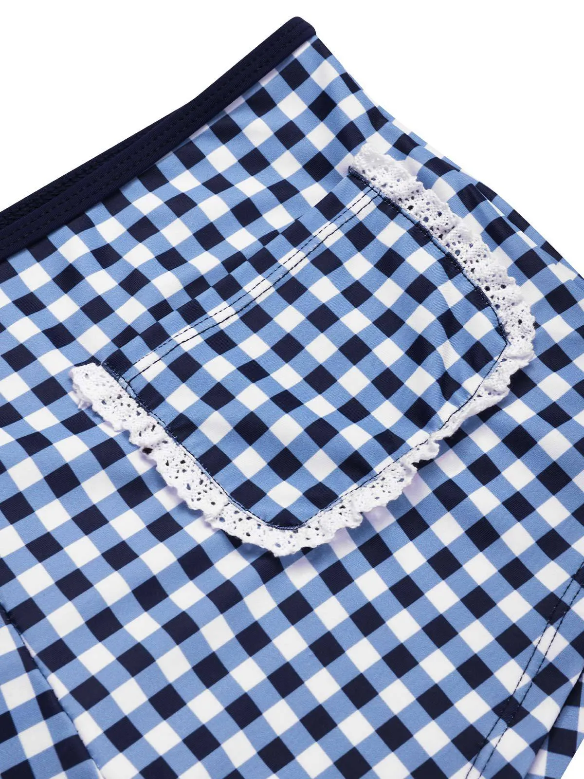 Blue 1930s Rose Gingham Plaid Straps Swimsuit sold by Retro Stage product image thumbnail 5