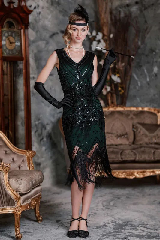 Dark Green 1920s Sequined Flapper Dress sold by Retro Stage