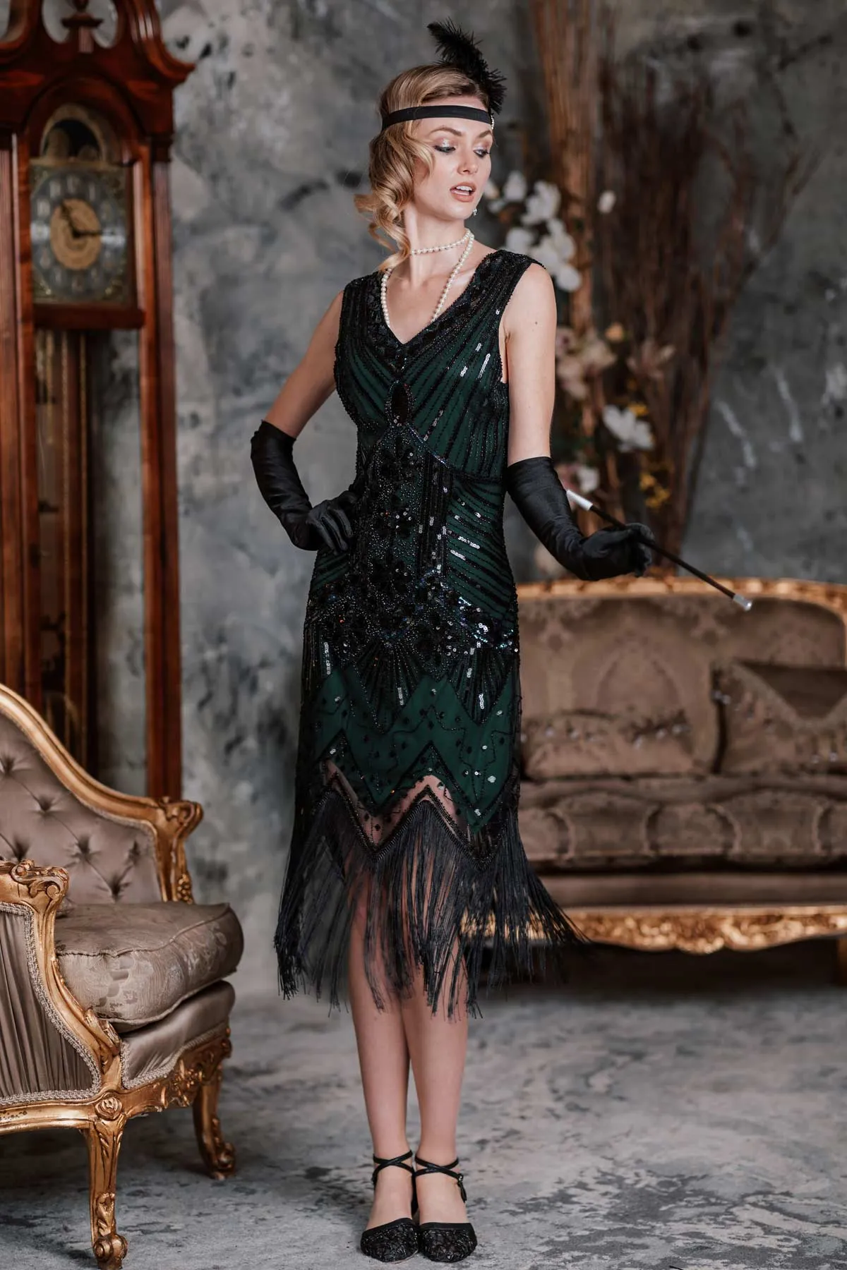 Dark Green 1920s Sequined Flapper Dress sold by Retro Stage product image thumbnail 2