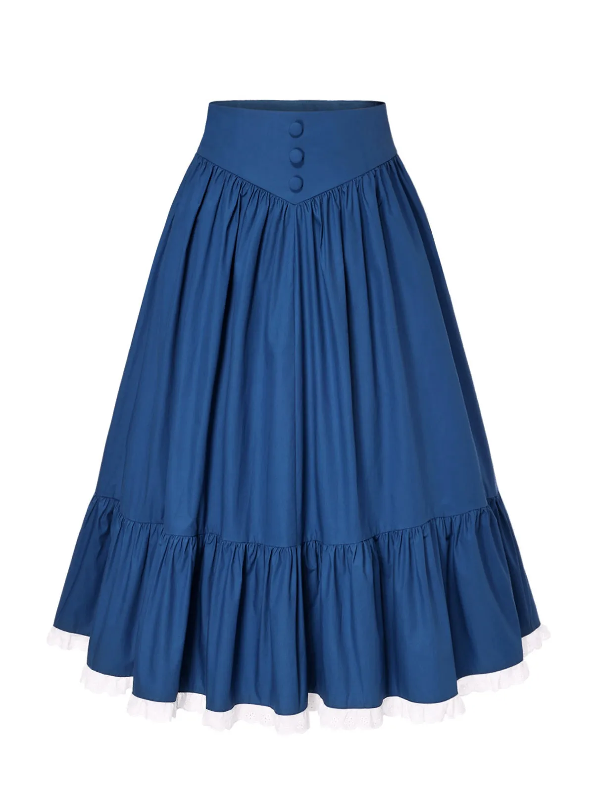 Blue 1940s Cotton Lace Hem Pleated Skirt sold by Retro Stage product image thumbnail 3
