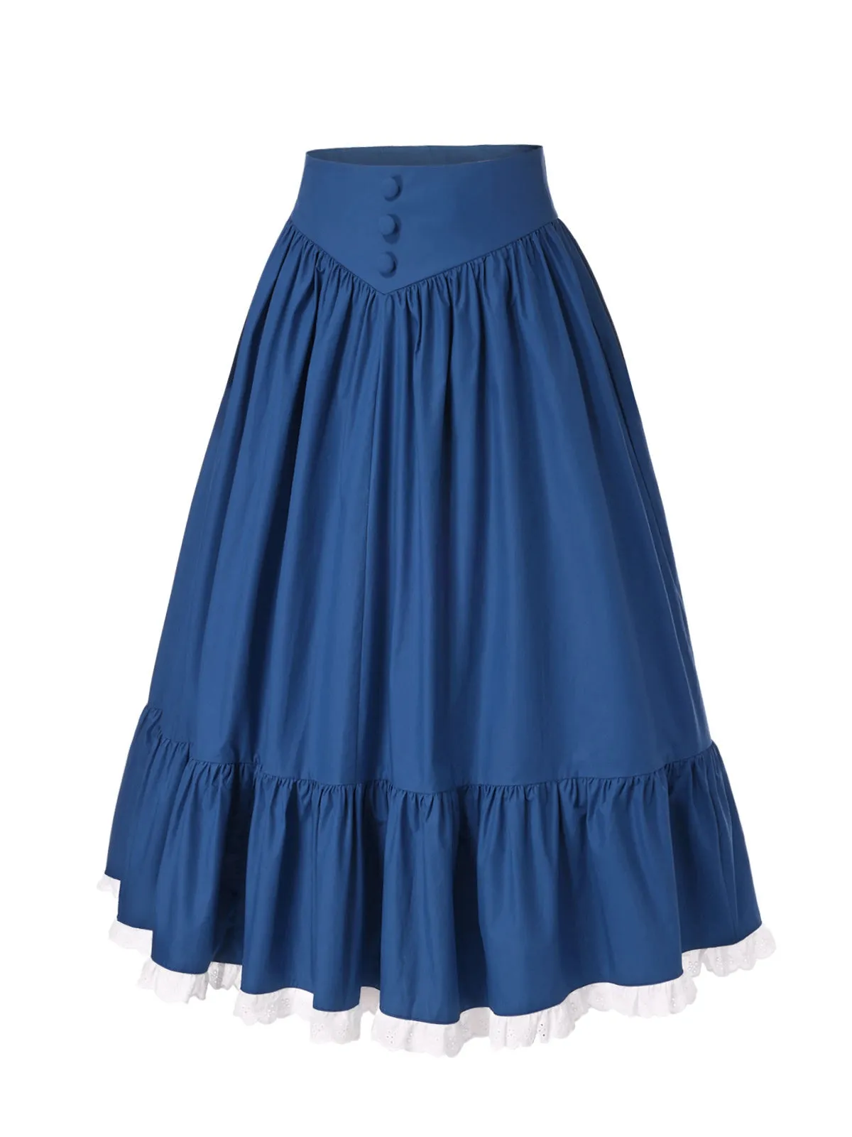 Blue 1940s Cotton Lace Hem Pleated Skirt sold by Retro Stage product image thumbnail 4