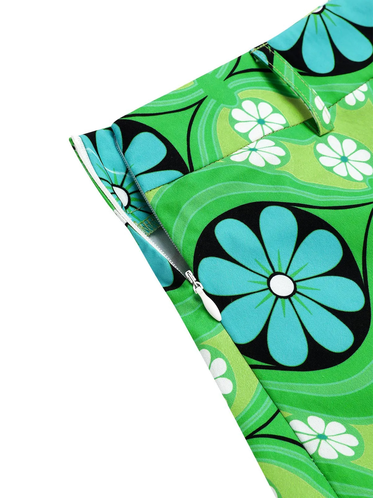 Green 1960s Vintage Floral Belted Mini Skirt sold by Retro Stage product image thumbnail 5