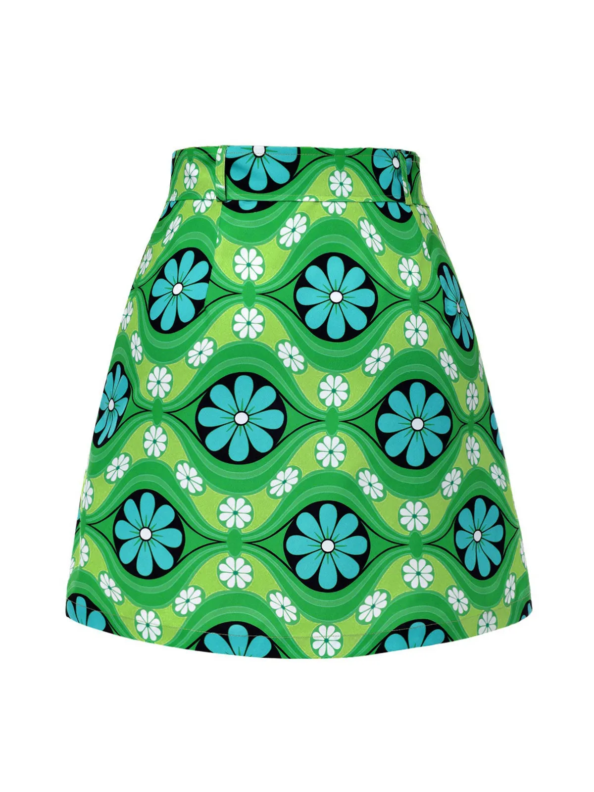 Green 1960s Vintage Floral Belted Mini Skirt sold by Retro Stage product image thumbnail 4