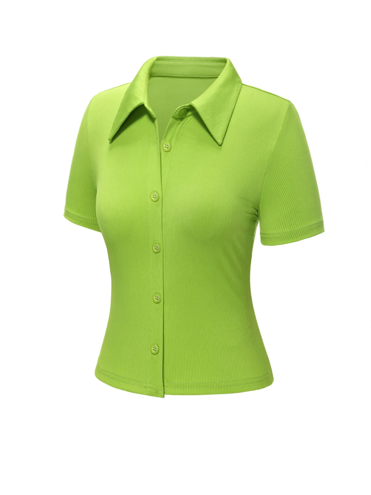 Green 1960s Lapel Knitted Solid Blouse sold by Retro Stage product image thumbnail 3