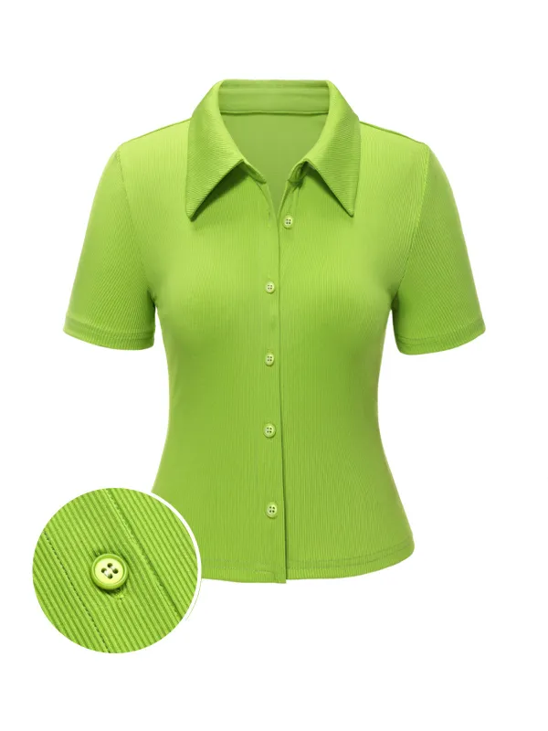 Green 1960s Lapel Knitted Solid Blouse sold by Retro Stage