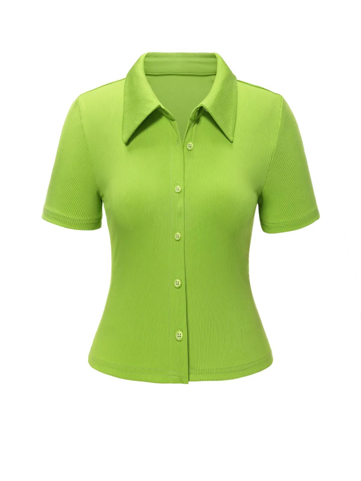 2PCS Green 1960s Lapel Knitted Blouse & Floral Skirt sold by Retro Stage product image thumbnail 5