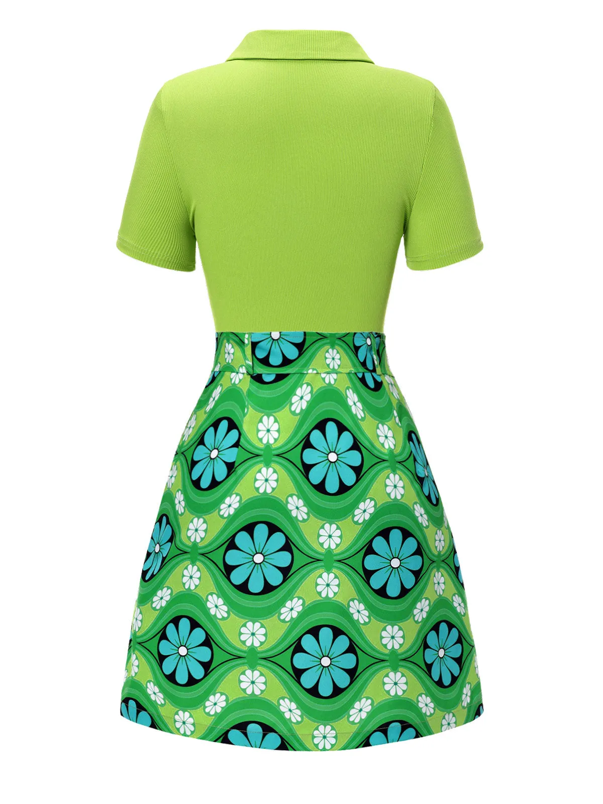 2PCS Green 1960s Lapel Knitted Blouse & Floral Skirt sold by Retro Stage product image thumbnail 4