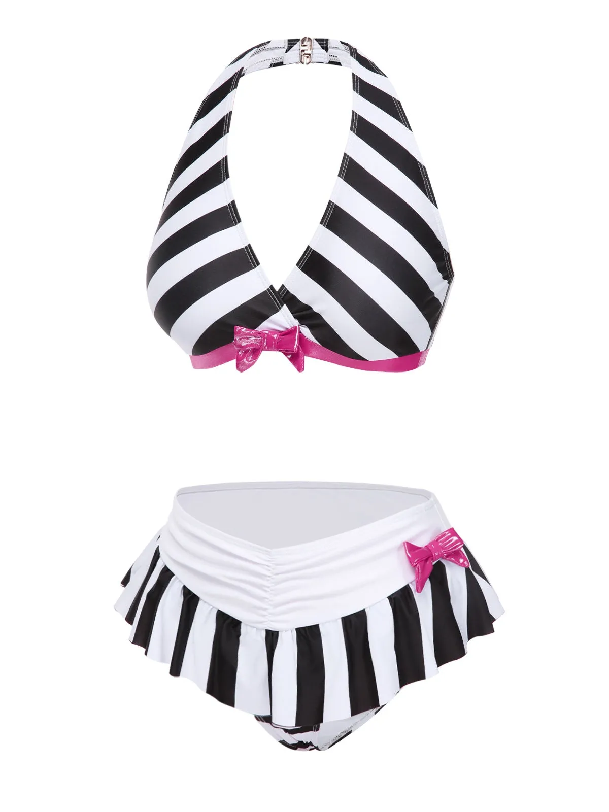 Black & White 1950s Stripe Bow Halter Bikini sold by Retro Stage product image thumbnail 3