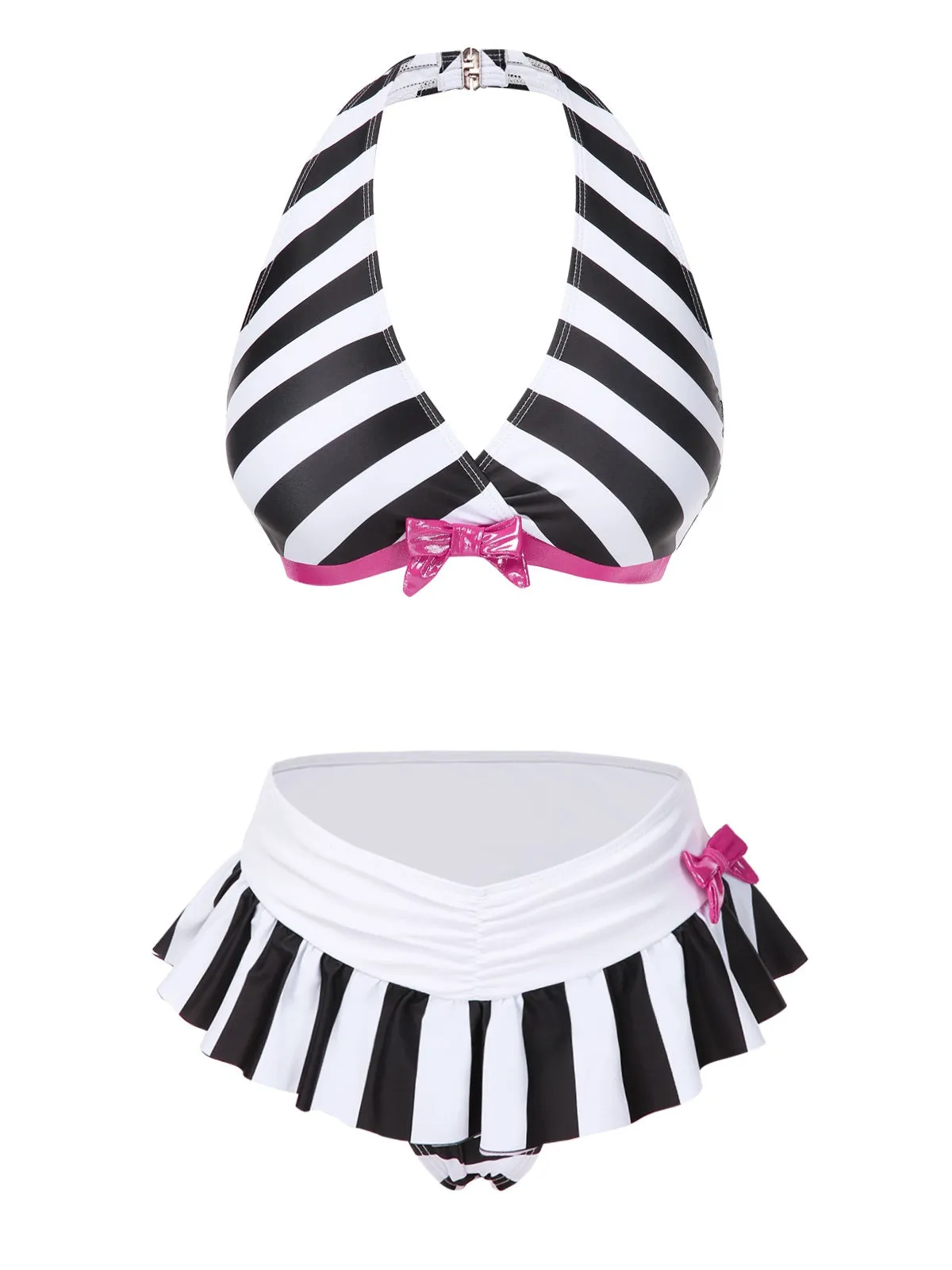 Black & White 1950s Stripe Bow Halter Bikini sold by Retro Stage product image thumbnail 2