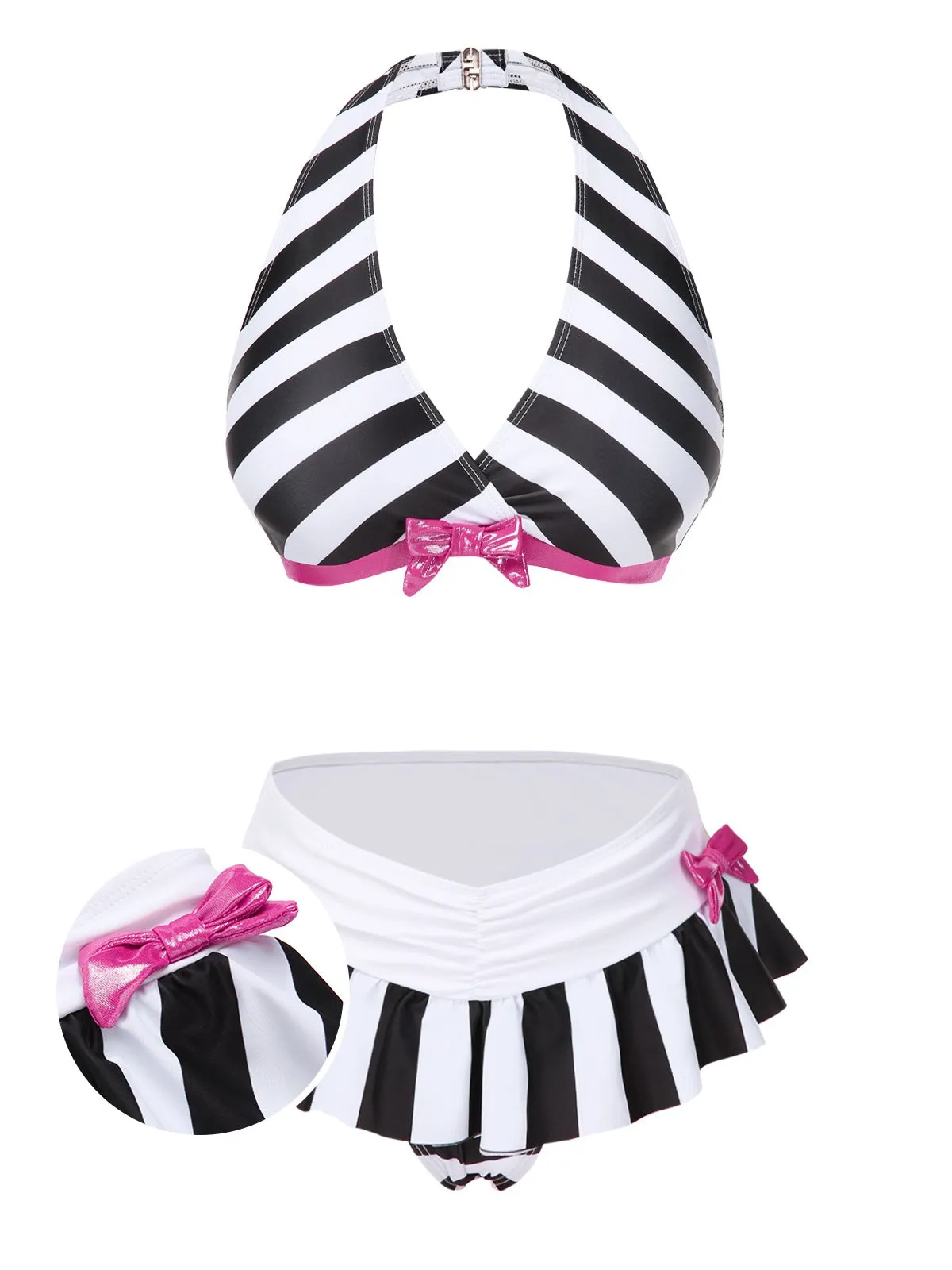 Black & White 1950s Stripe Bow Halter Bikini sold by Retro Stage
