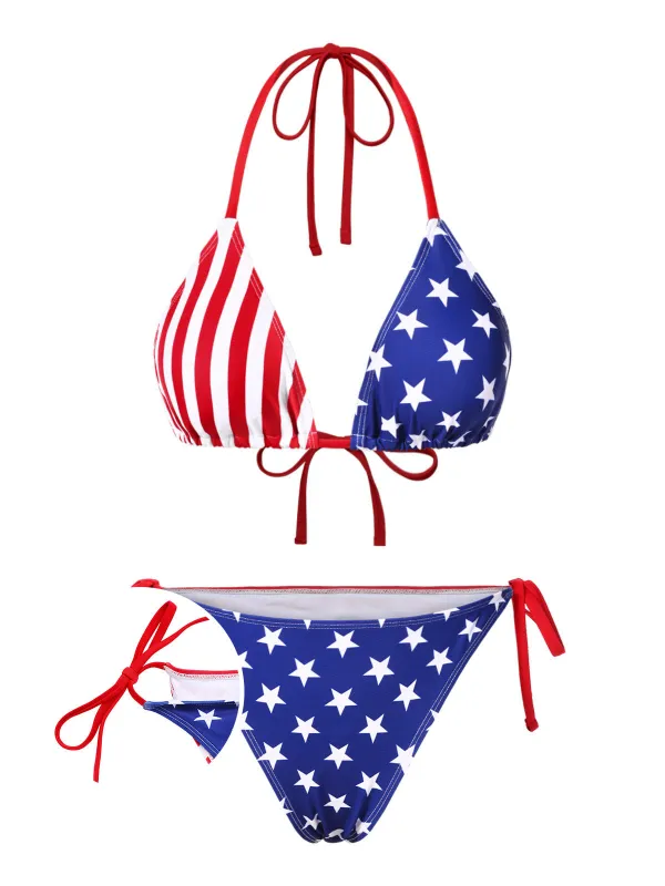 1960s Halter Contrast Stripes Stars Bikini sold by Retro Stage