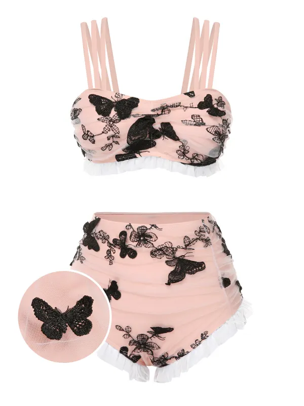 Beige 1950s Mesh Butterfly Tankini Set sold by Retro Stage