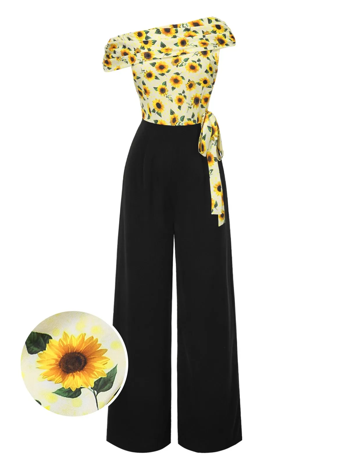 Yellow 1930s Sunflower Oblique Neck Jumpsuit sold by Retro Stage product image thumbnail 2