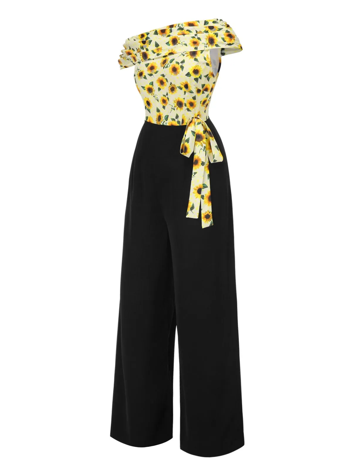 Yellow 1930s Sunflower Oblique Neck Jumpsuit sold by Retro Stage product image thumbnail 4