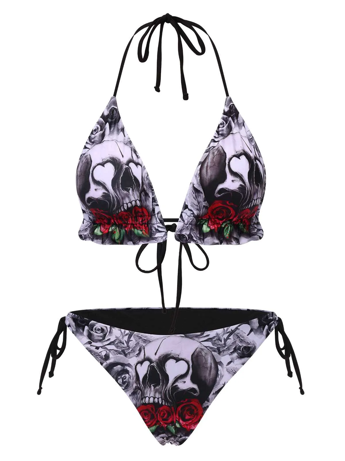 1950s Halter Gothic Skull Roses Swimsuit sold by Retro Stage