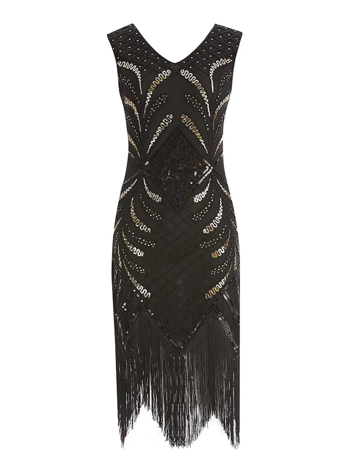 Black 1920s Sequin Fringed Gatsby Dress sold by Retro Stage product image thumbnail 4