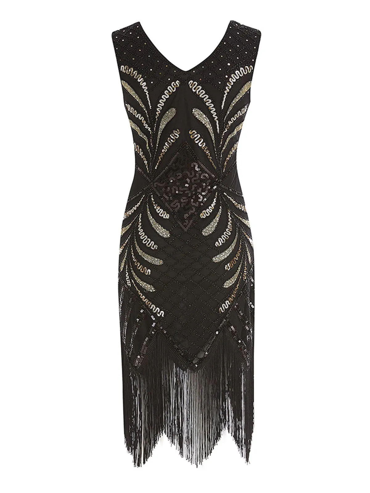 Black 1920s Sequin Fringed Gatsby Dress sold by Retro Stage