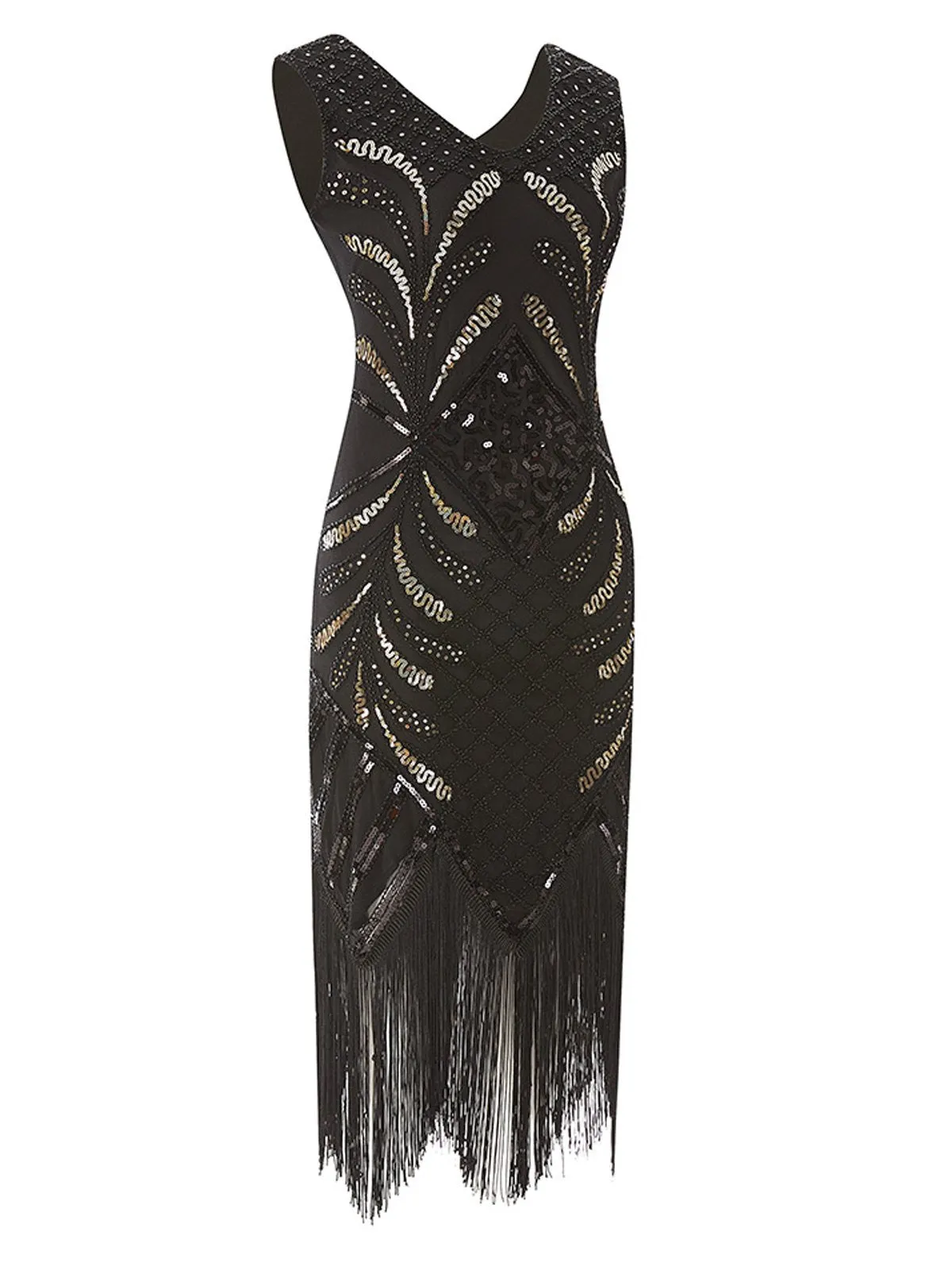 Black 1920s Sequin Fringed Gatsby Dress sold by Retro Stage product image thumbnail 3