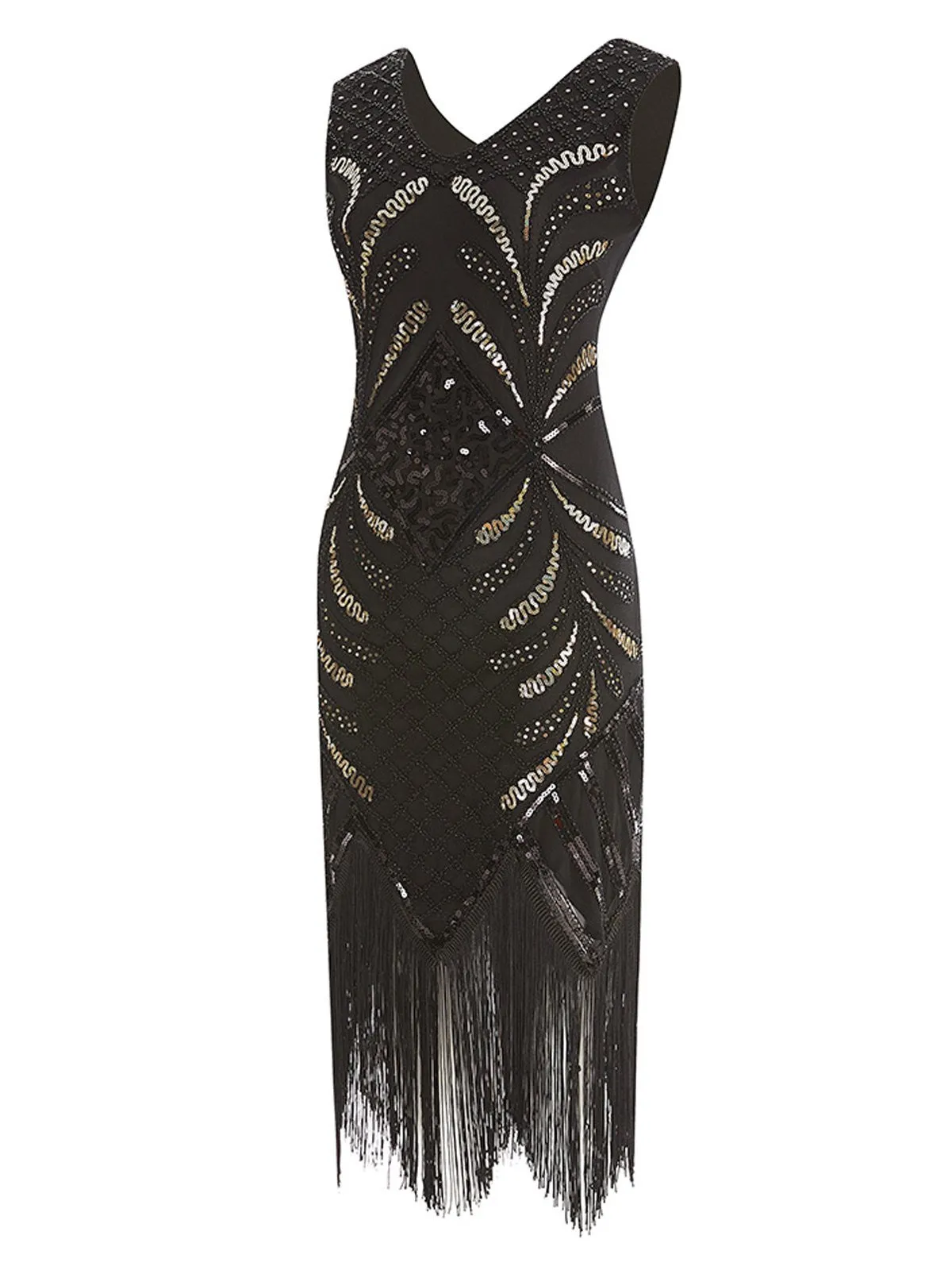 Black 1920s Sequin Fringed Gatsby Dress sold by Retro Stage product image thumbnail 2