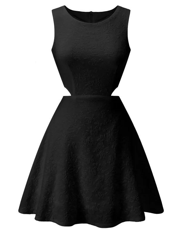 1960s Round Neck Solid Floral Sleeveless Dress sold by Retro Stage