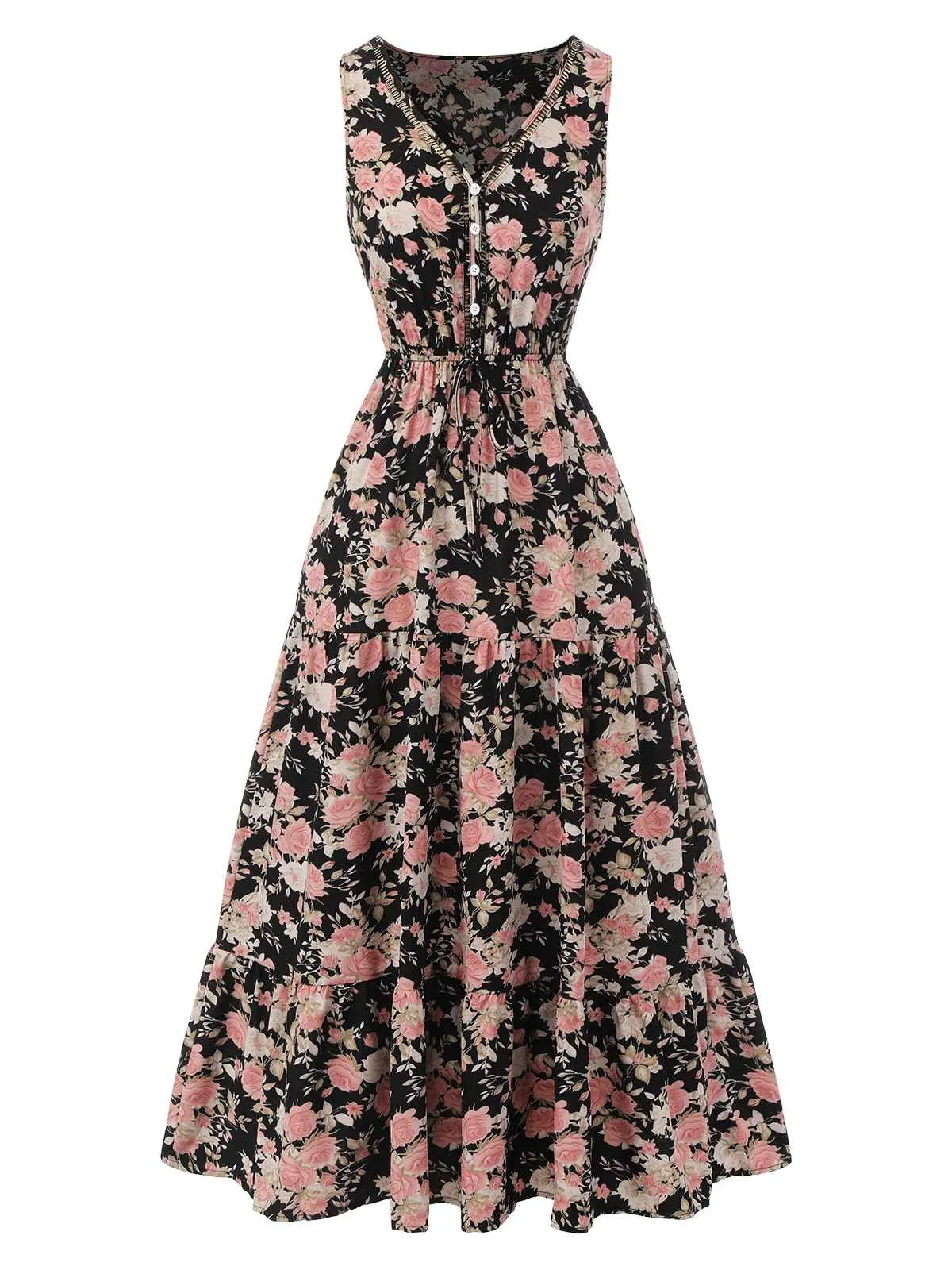 1930s V-Neck Floral Sleeveless Dress sold by Retro Stage product image thumbnail 2