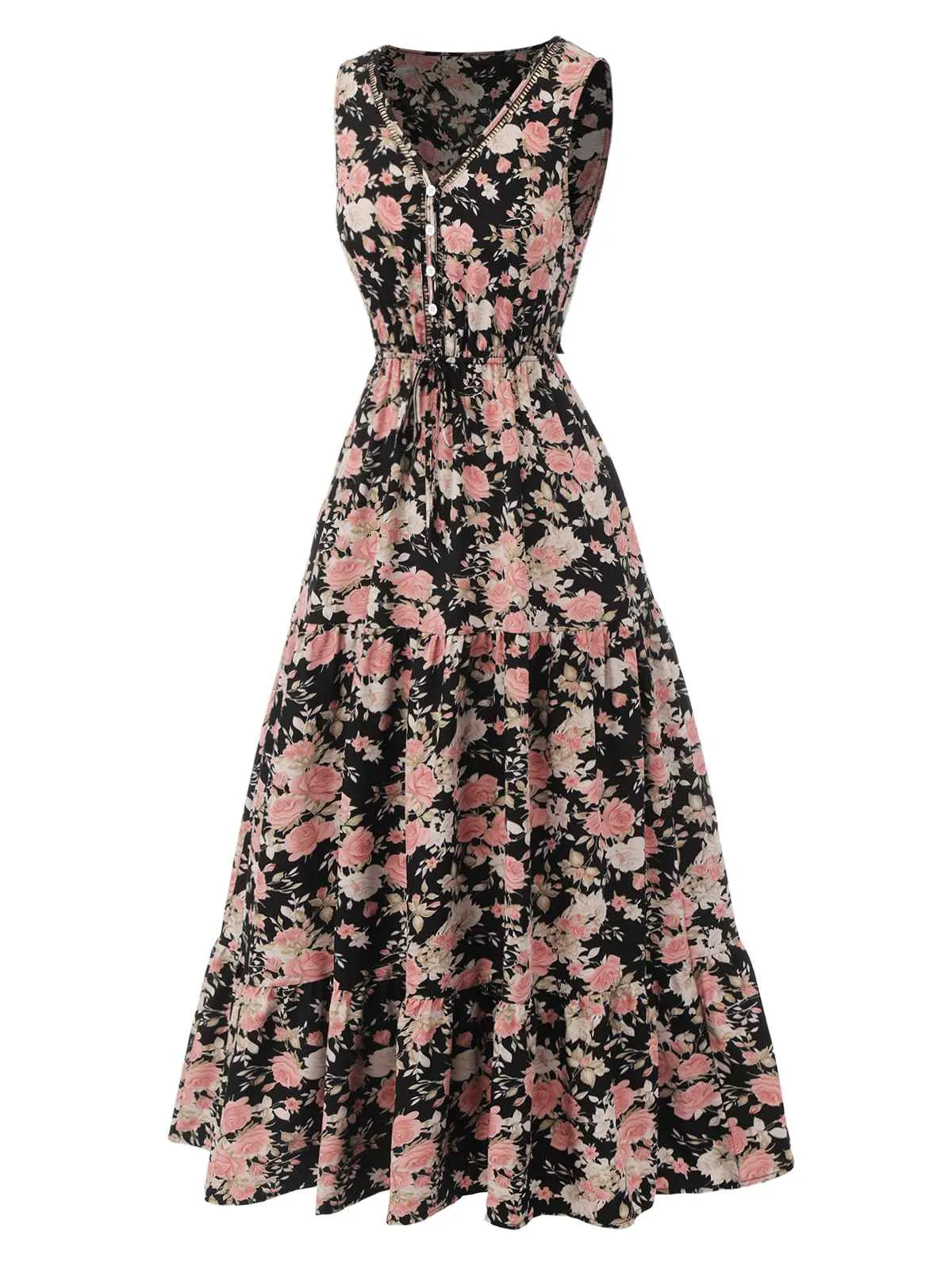 1930s V-Neck Floral Sleeveless Dress sold by Retro Stage product image thumbnail 3