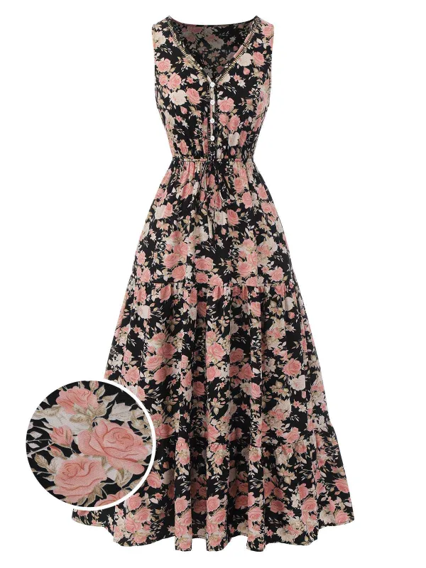 1930s V-Neck Floral Sleeveless Dress made by Retro Stage