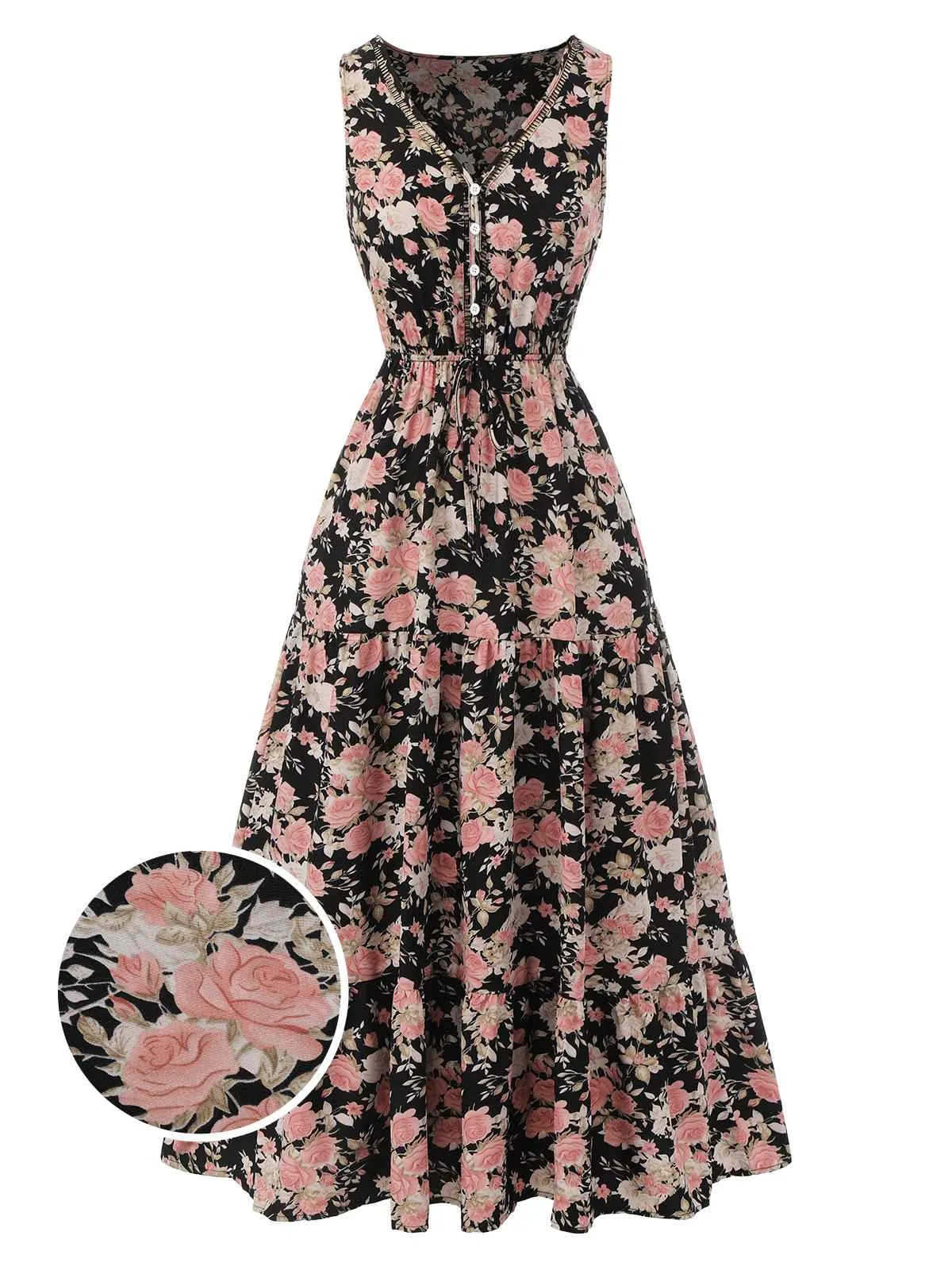 1930s V-Neck Floral Sleeveless Dress sold by Retro Stage