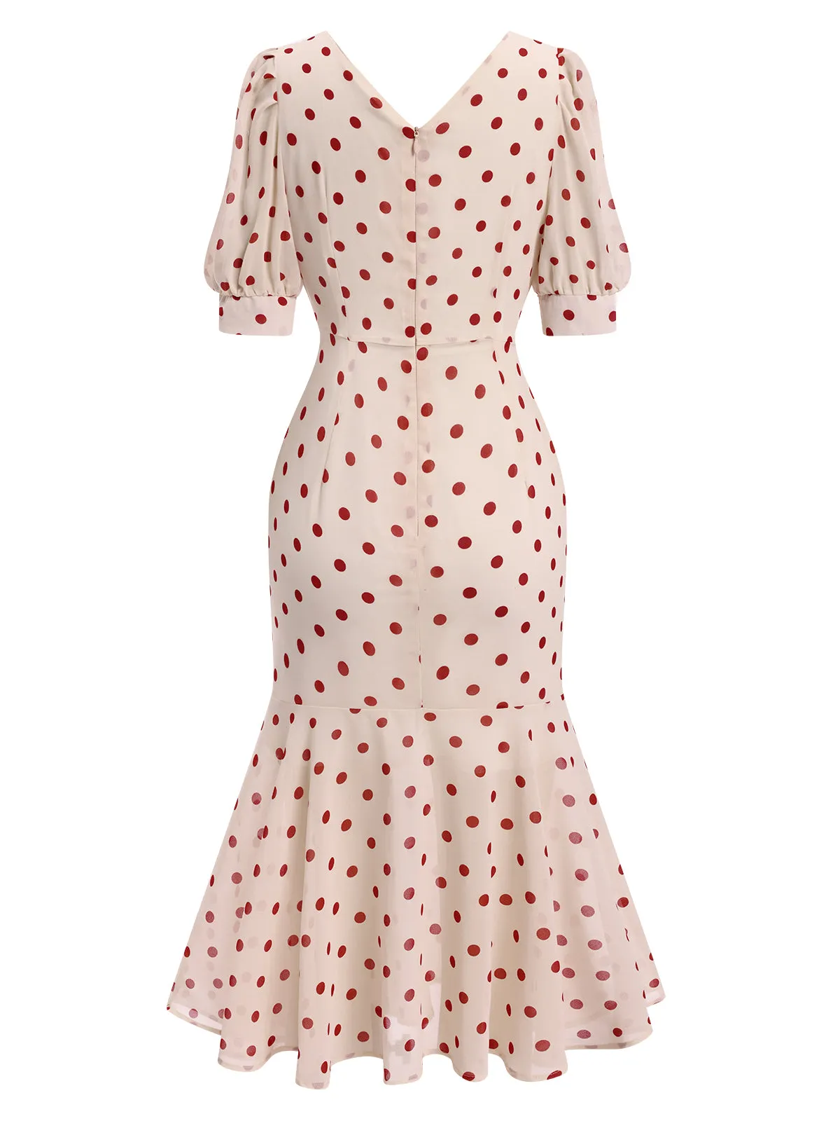 Beige 1930s Polka Dot Mermaid Dress sold by Retro Stage product image thumbnail 3