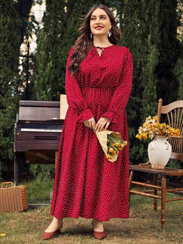 [Plus Size] Red 1950s Bishop Polka Dots Dress sold by Retro Stage