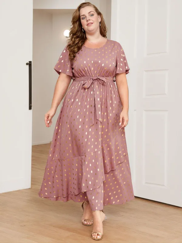[Plus Size] Lotus Pink 1930s Bronzing Polka Dot Waist Dress sold by Retro Stage