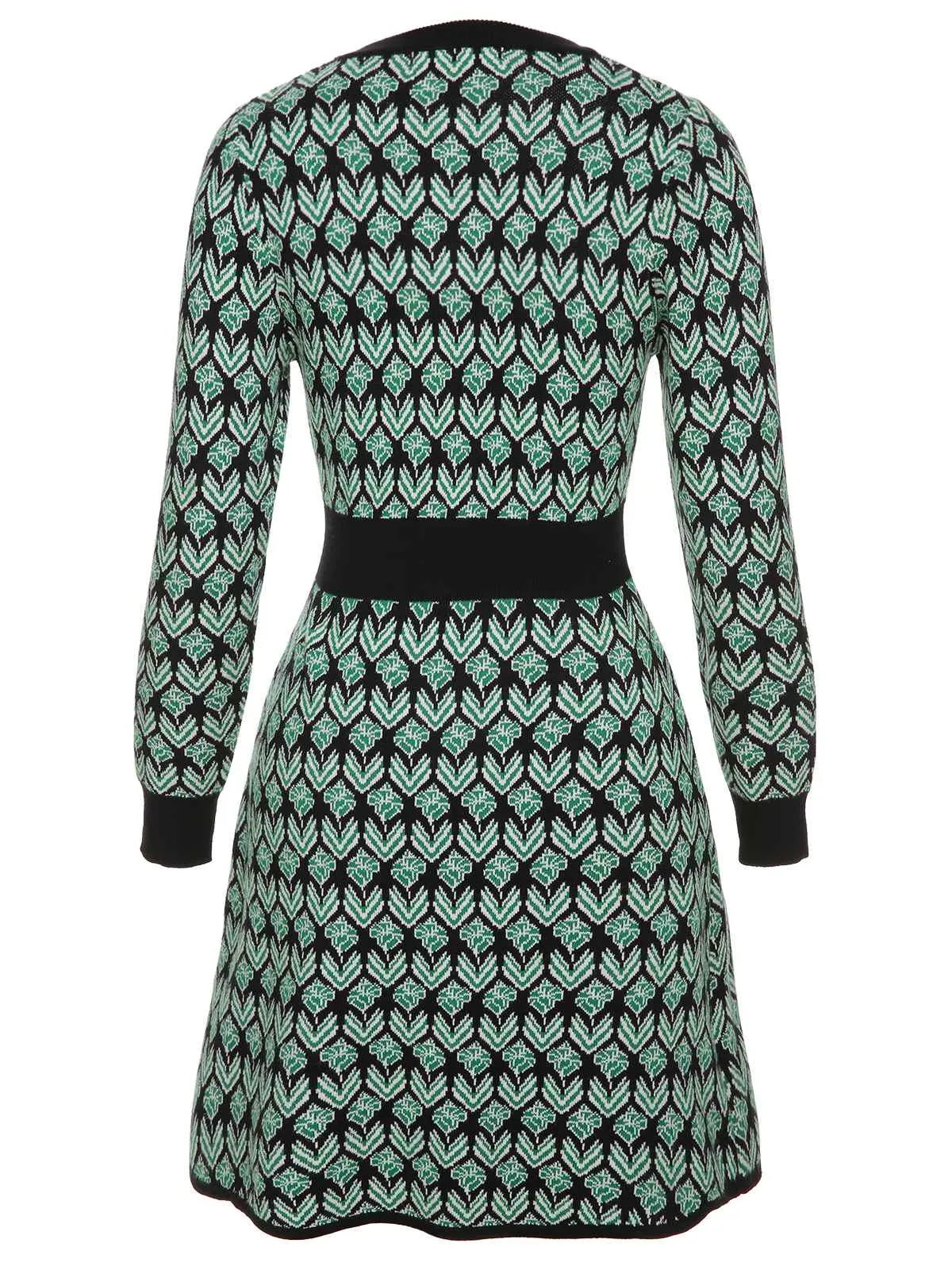Green 1940s Knitted Floral A-Line Dress sold by Retro Stage product image thumbnail 3