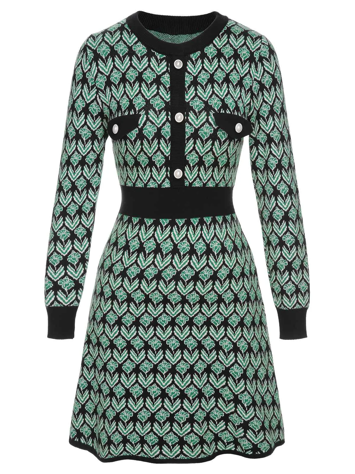 Green 1940s Knitted Floral A-Line Dress sold by Retro Stage product image thumbnail 2