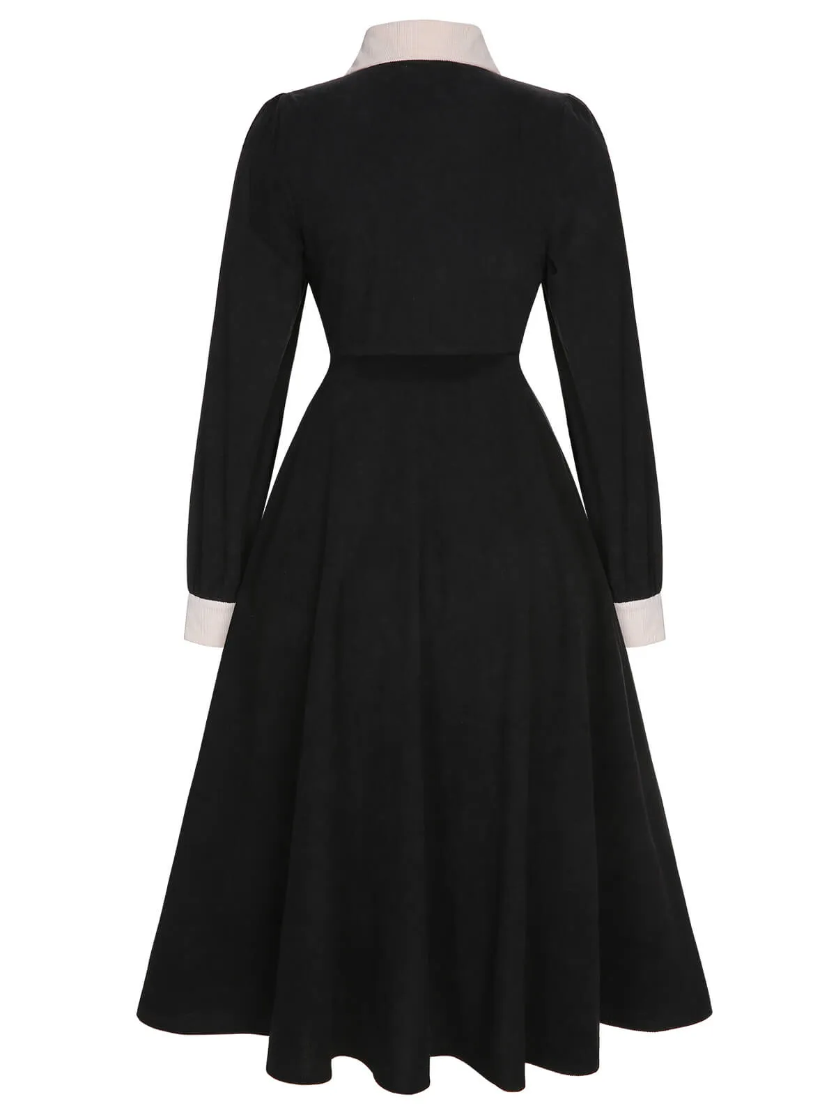 Black 1950s Lapel Patchwork Button Dress sold by Retro Stage product image thumbnail 3