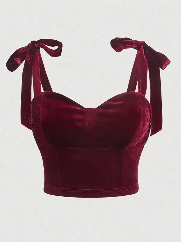 [Plus Size] Red 1950s Velvet Lace-Up Bandeau Vest sold by Retro Stage