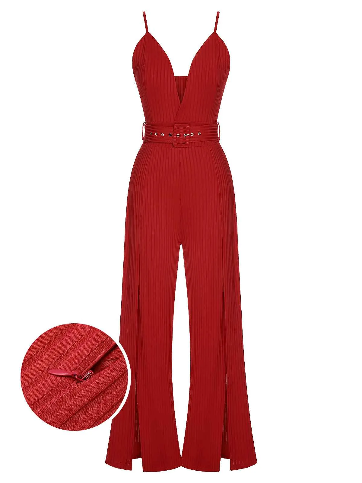 1930s Deep V-Neck Spaghetti Strap Wide-Leg Jumpsuit sold by Retro Stage