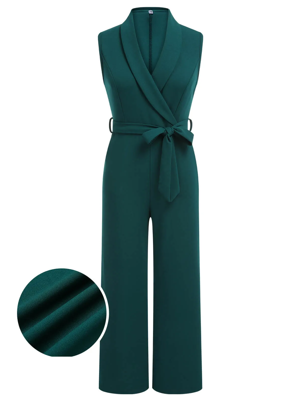 Green 1930s Solid Sleeveless Lapel Jumpsuit sold by Retro Stage